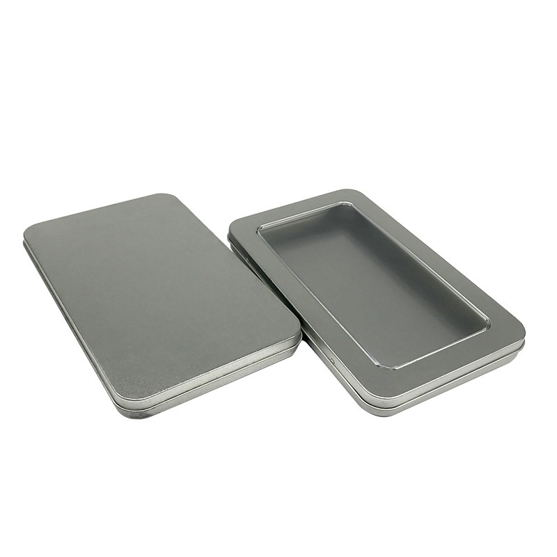 Caja Rectangular de Hojalata con Tapa Abatible para Baterías y Productos Digitales