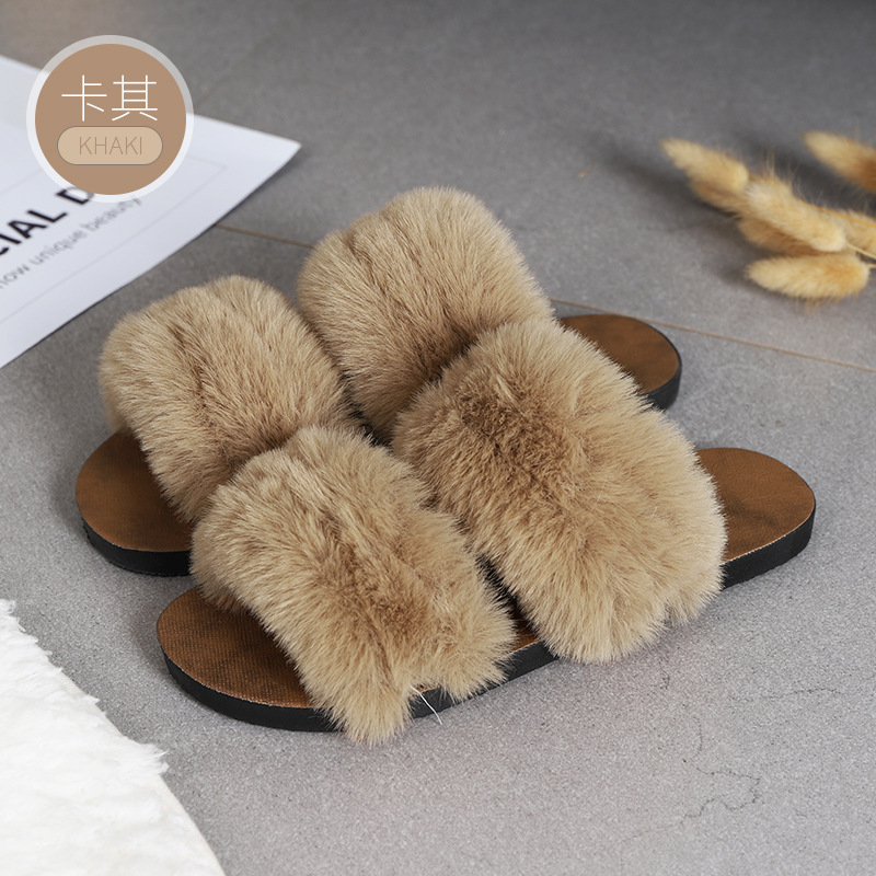 Nuevo peludo zapatillas de mujer desgaste infrarrojo neto todo-fósforo de moda de dos polos Zapatillas de lana chica plana Otoño e Invierno sandalias de interior