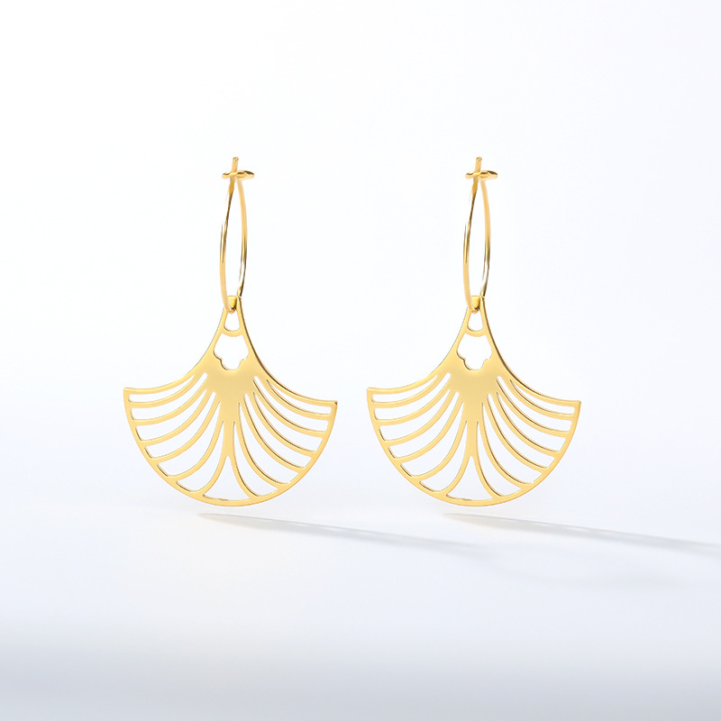 Fashion Leaf Fan-shaped Semi-circular Stainless Steel Earrings display picture 4