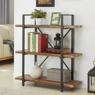 Wasserstein Iron art board Shelf Retro bookshelf Three bookcases Simplicity solid wood Shelf rack