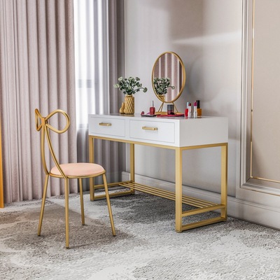 北欧卧室轻奢梳妆台现代简约实木化妆桌家用铁艺网红化妆台带抽屉