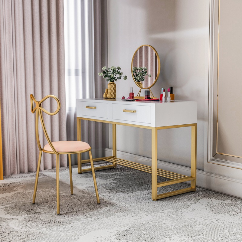 北欧卧室轻奢梳妆台现代简约实木化妆桌家用铁艺网红化妆台带抽屉