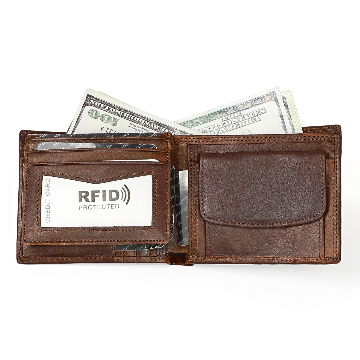 Retro Cowhide Men's Wallet New Leather Horizontal Rfid Wallet display picture 10