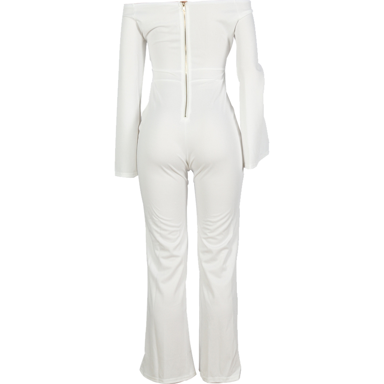 Boutique Casual Solid Color Long Sleeves Cropped off Shoulder Jumpsuit