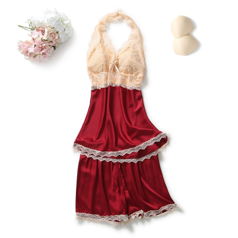 Summer silk pijama with bow, sexy set, lifting effect