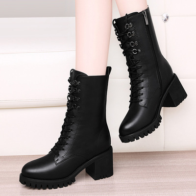 马丁靴女英伦风中筒靴子冬季加绒粗跟高跟鞋2019新款百搭秋冬女靴|ms