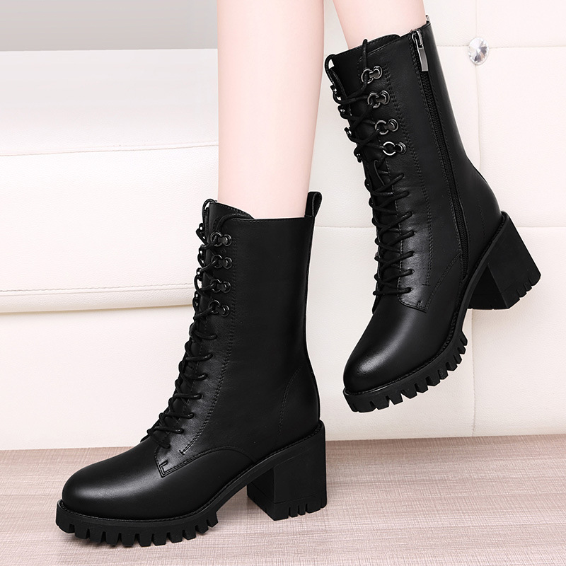 马丁靴女英伦风中筒靴子冬季加绒粗跟高跟鞋2019新款百搭秋冬女靴|ms