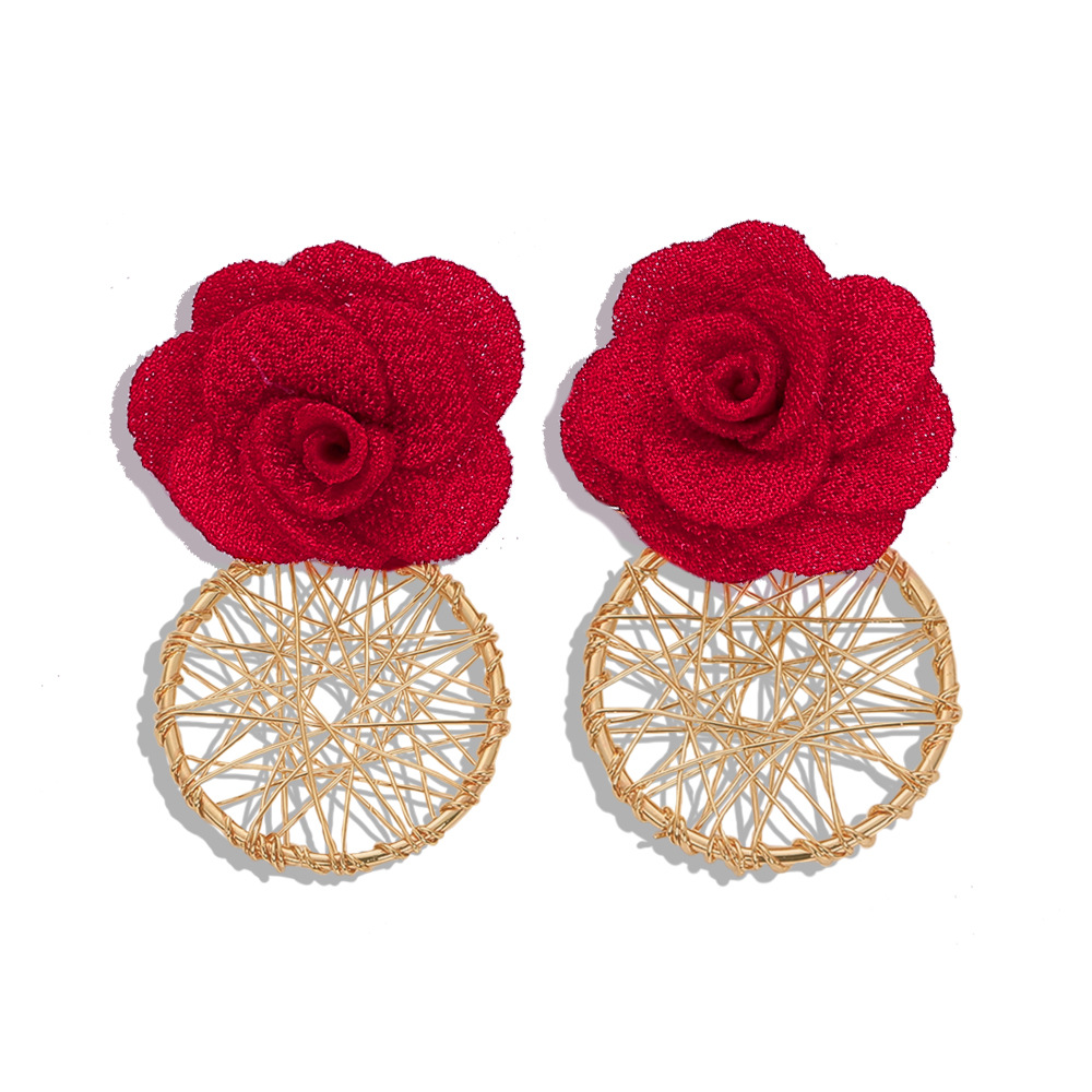 Korean New Wave Fabric Flower Alloy Earrings Hollow Knit Earrings Jewelry Accessories display picture 5