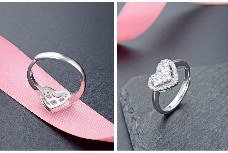 Fashion Heart-shape Inlaid Zirconium S925 Silver Ring display picture 2