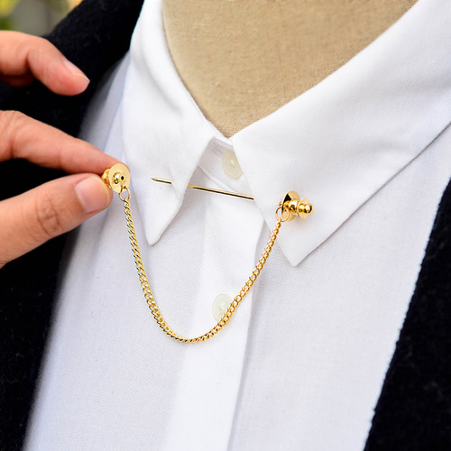 Zhu Yilong's same style simple men's one-word pin brooch shirt collar pin chain collar button tassel BROOCH
