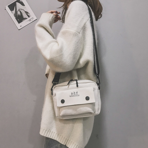 One-shoulder canvas women's bag  new Korean style letter bag simple crossbody bag women's shopping casual bag