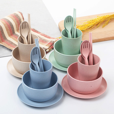 Environmental protection wheat straw tableware six piece set children's portable Dish Set wheat gift tableware customization