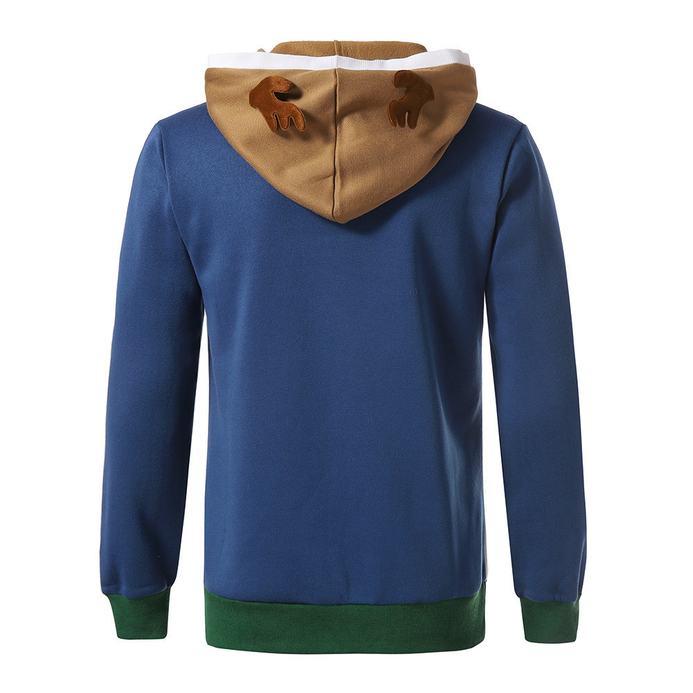 Sudadera con capucha navideña hombre estampado ciervo color block_voghion.com