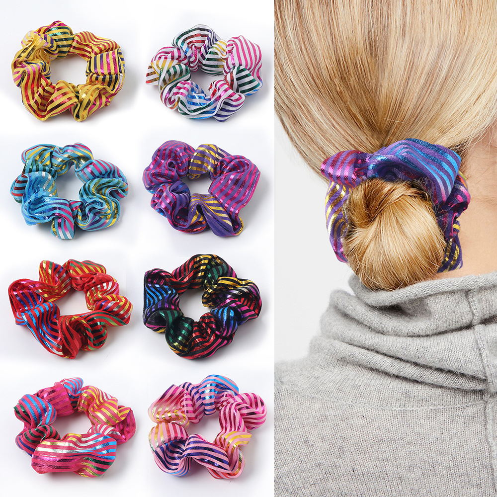 New Fashion Metal Bright Color Radium Bronzing Double Color Cheap Scrunchies Wholesale display picture 41