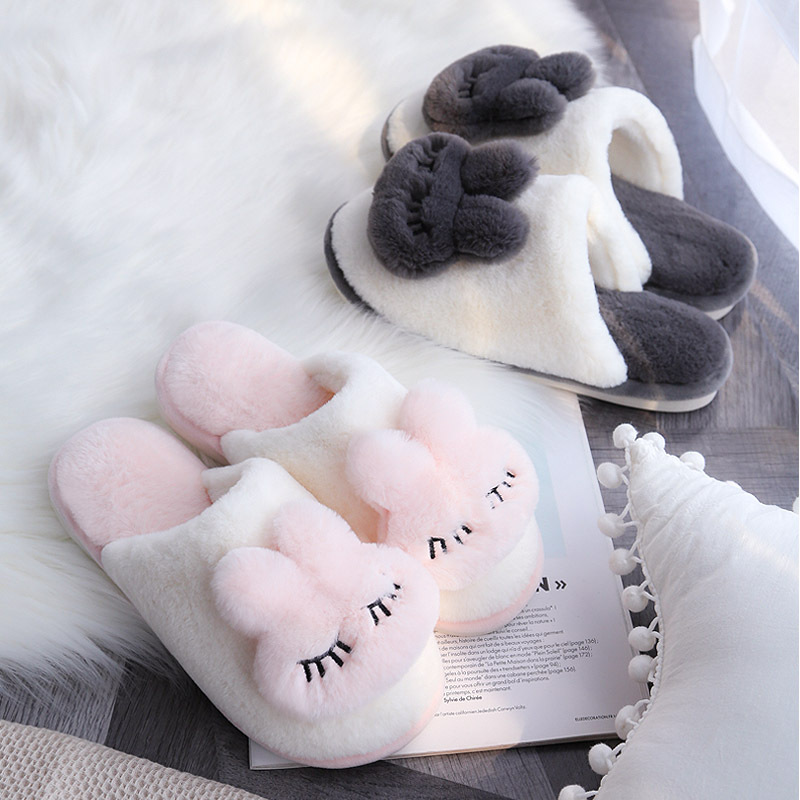 Couple cotton slippers female winter cute cartoon home home indoor non-slip winter month warm hair plush male