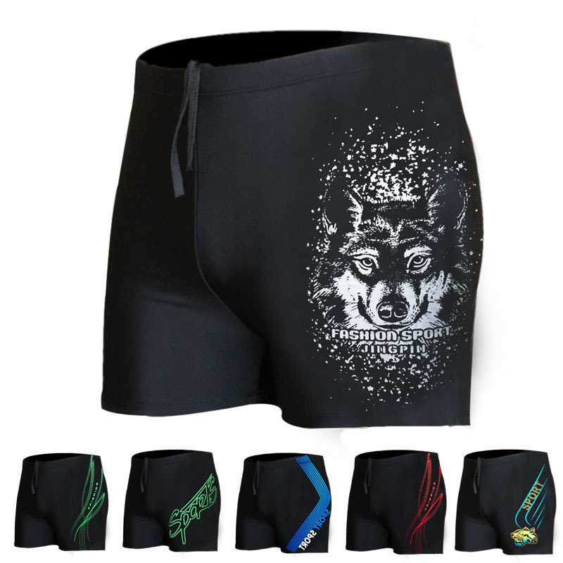 Men's boxer swimming trunks training comfortable simple lined anti-embarrassment solid color professional sports swimming trunks wholesale