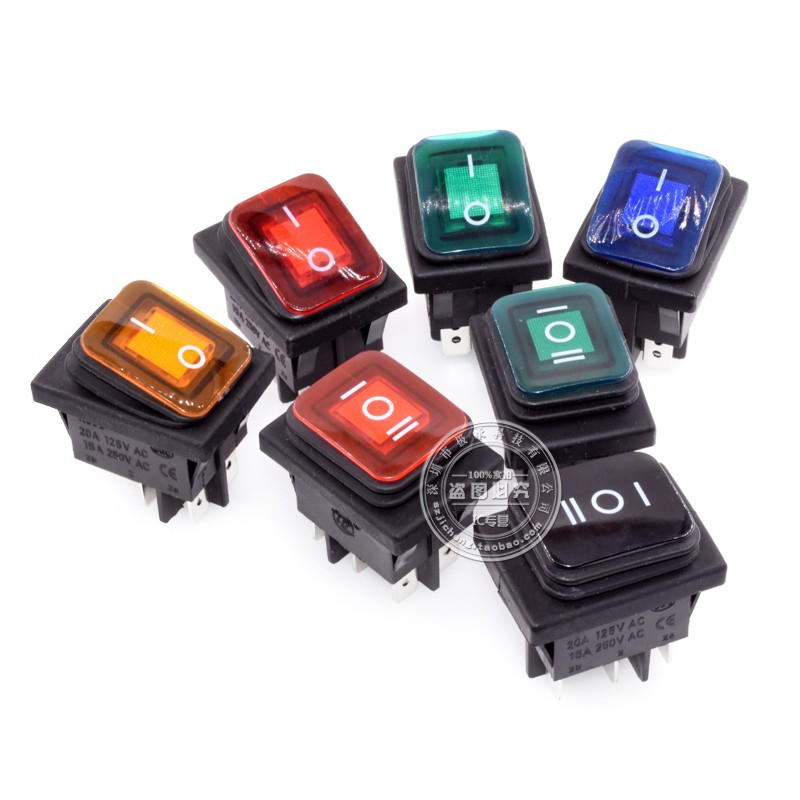 KCD4船型开关KCD2防水2/3档4/6脚带灯翘板开关15A 大银触点铜脚