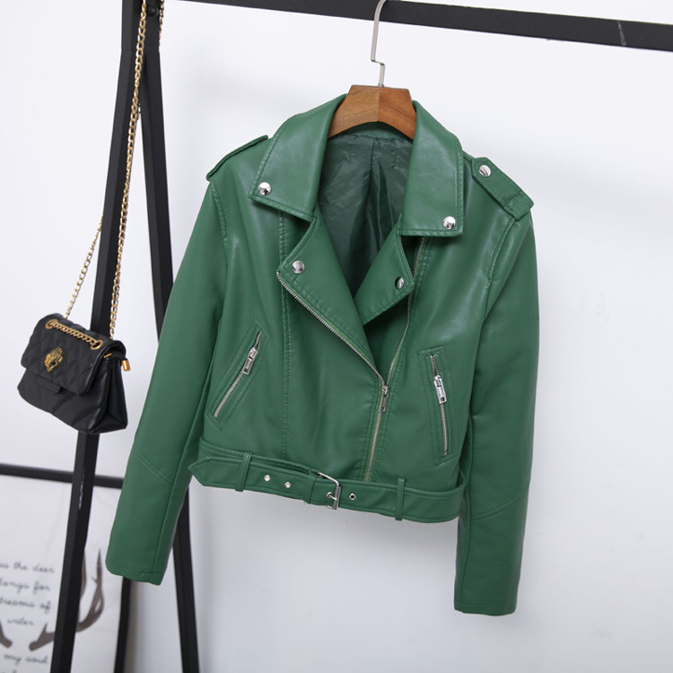 Collared Belt Leather Motorcycle Jacket - Coats & Jackets - Uniqistic.com