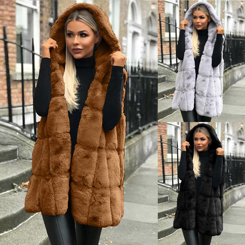 Women's Fashion Solid Color Plush Placket Faux Fur Vest display picture 1