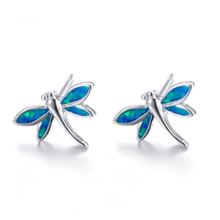 欧美新款澳宝耳钉 清新可爱蜻蜓opal耳钉 魅力百搭小女孩耳饰5色
