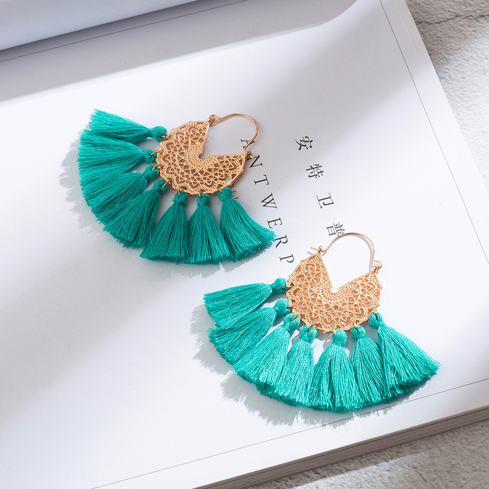 New Geometric Woven Pattern U-shaped Alloy Tassel Earrings display picture 4