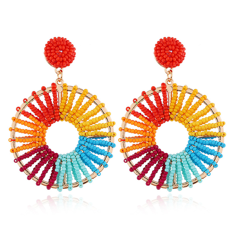 European And American Fashion Retro Circle Hollow Earrings Rice Beads display picture 3