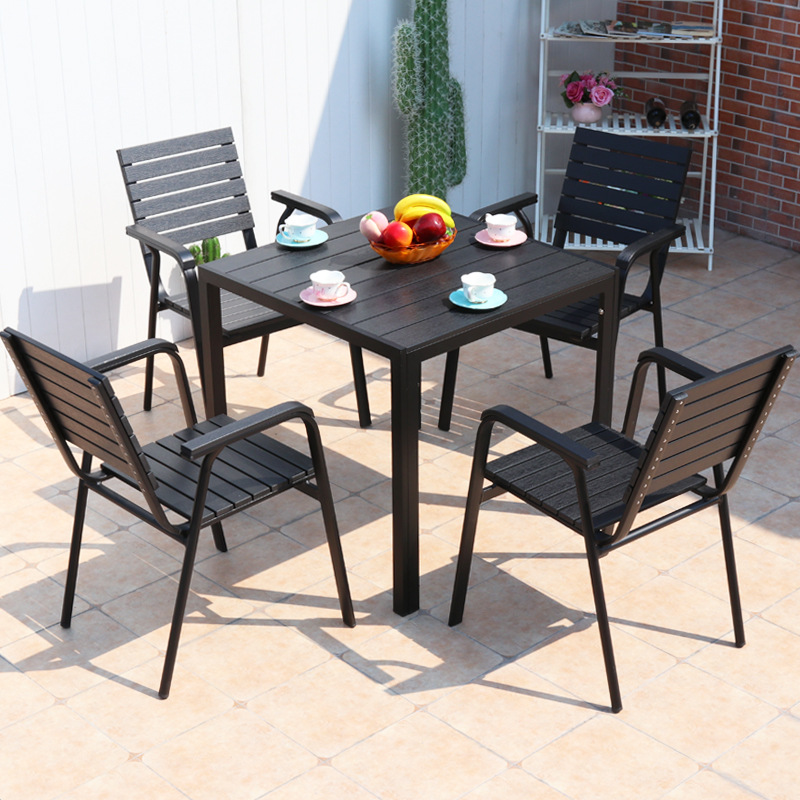 Outdoor tables and chair courtyard thermal corrosion wood plastic wood combination outdoor garden terrace tea dining table balcony open -air plane furniture