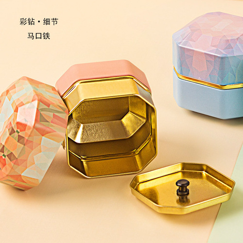 Portable tea tin can octagonal candle flower tea can universal candy box packaging sealed tin box tea can