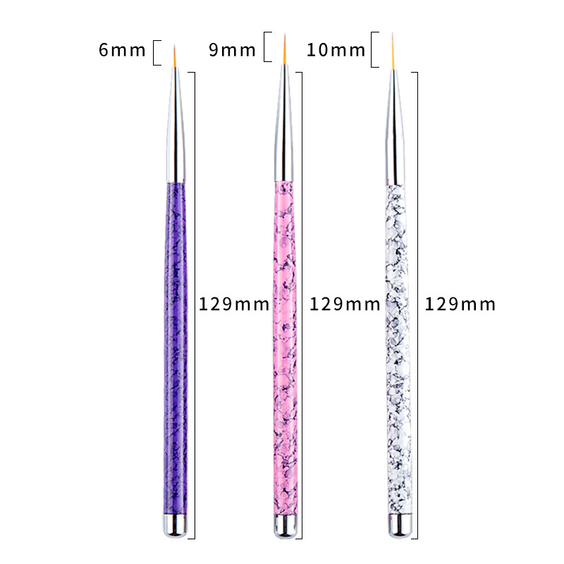 厂家直供大理石纹美甲拉线笔3支套装美甲彩绘雕花笔刷指甲刷工具