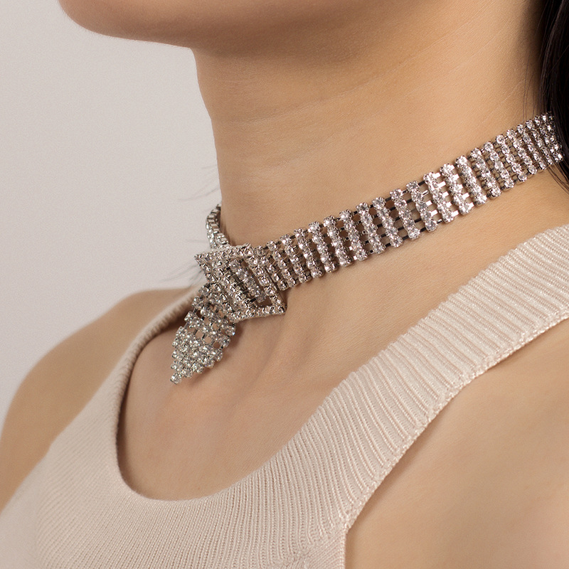 30g Weight Necklace Classification Wedding, Travel Occasion Women'S Gender Gold, Silver Color Korean Hot-selling Short Choker Full Diamond Clavicle Chain Necklace For Women 2