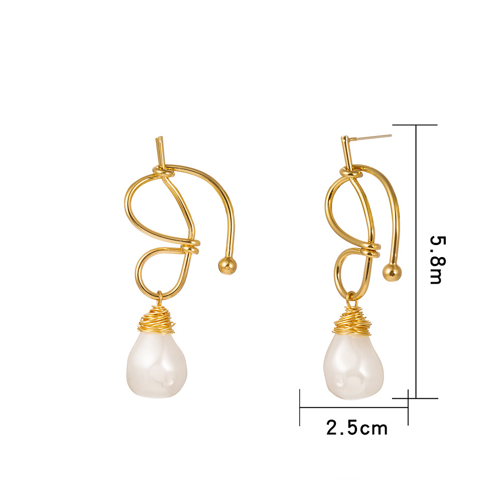 European And American Fashion Special-shaped Hand-wound Baroque Pearl Earrings display picture 1