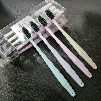 無印同款竹炭軟毛大頭牙刷4支裝 日式糖果色成人軟毛牙刷廠家直銷