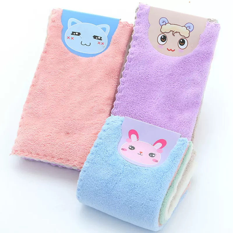 厂家直销卡通5条装高密珊瑚绒方巾 吸水毛巾儿童洗脸巾柔软不掉毛