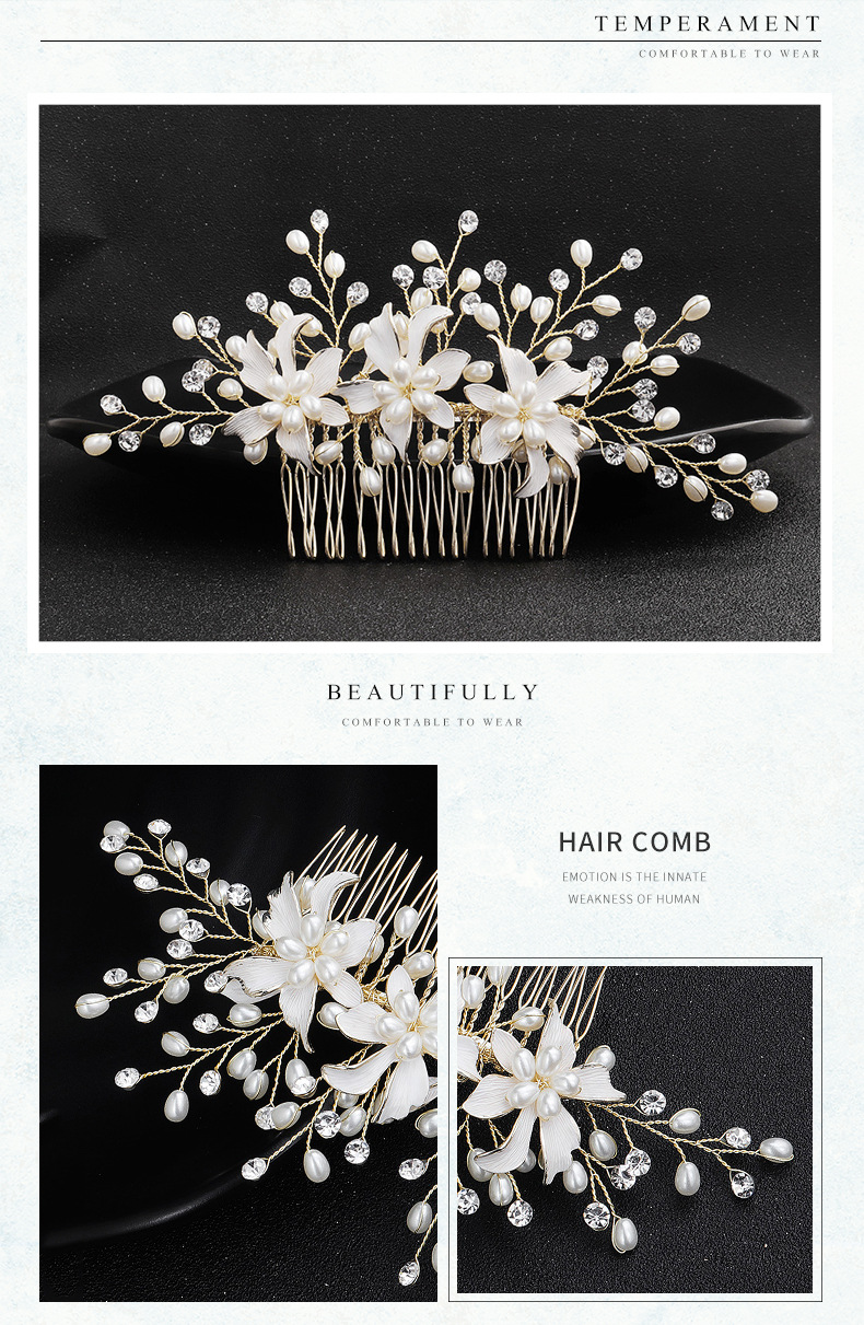 Bridal Jewelry Beautiful Alloy Flowers Inserted Comb Handmade Pearl Hair Comb Dress Headdress display picture 2