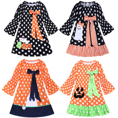 Kids Tales Children's Clothing Instagram Long-Sleeve Girls' Halloween Dress Black Pumpkin Ghost Amazon Bestseller