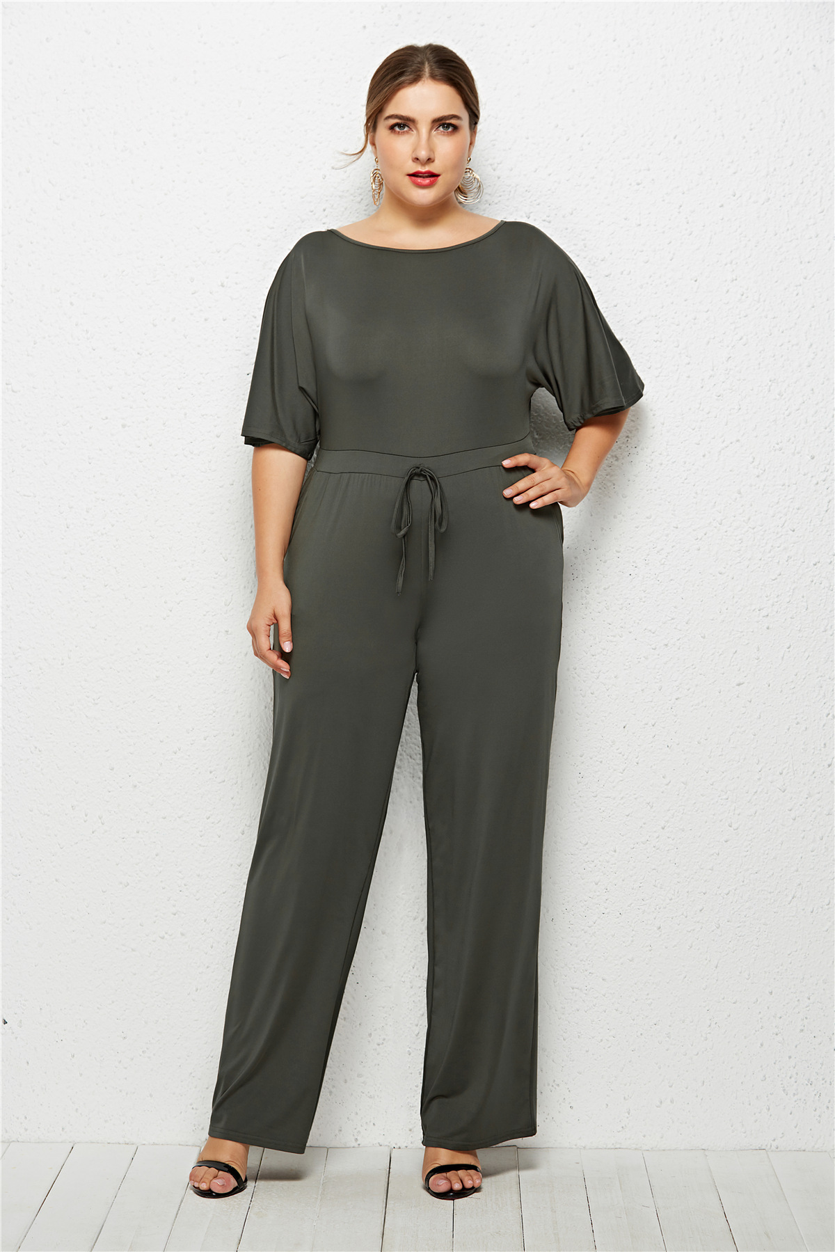 plus size casual solid color wide leg pants NSLM30310