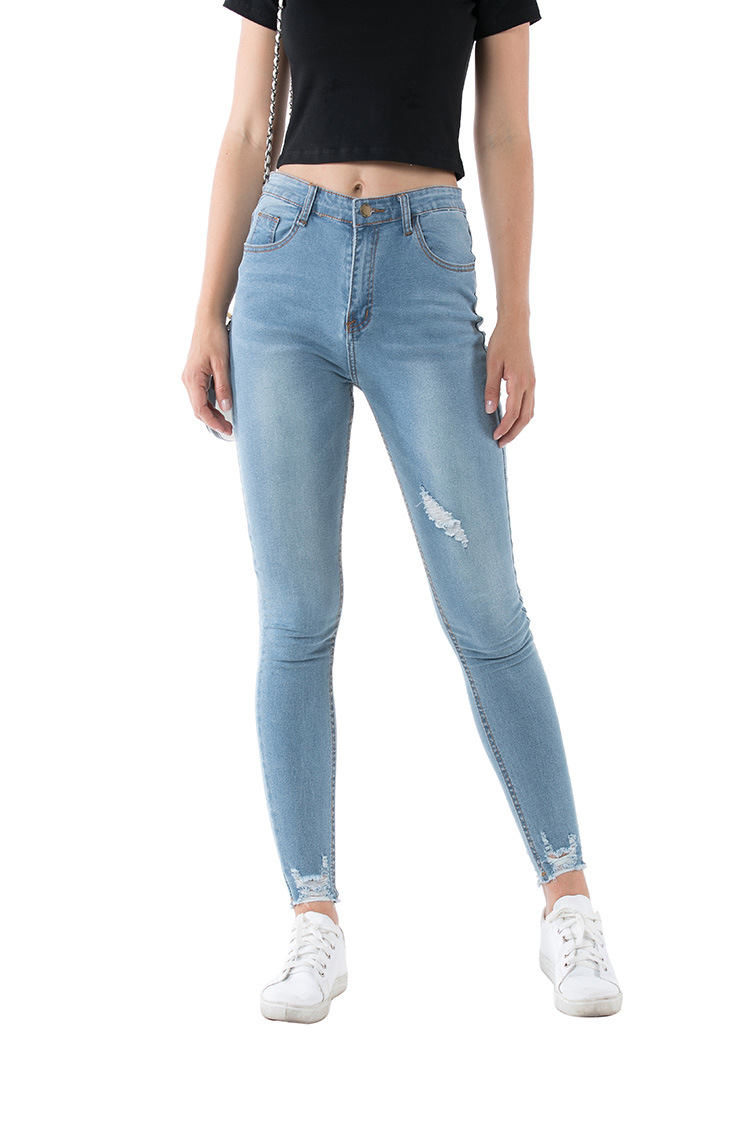 stretch ripped holes washed slim jeans  NSSY17689