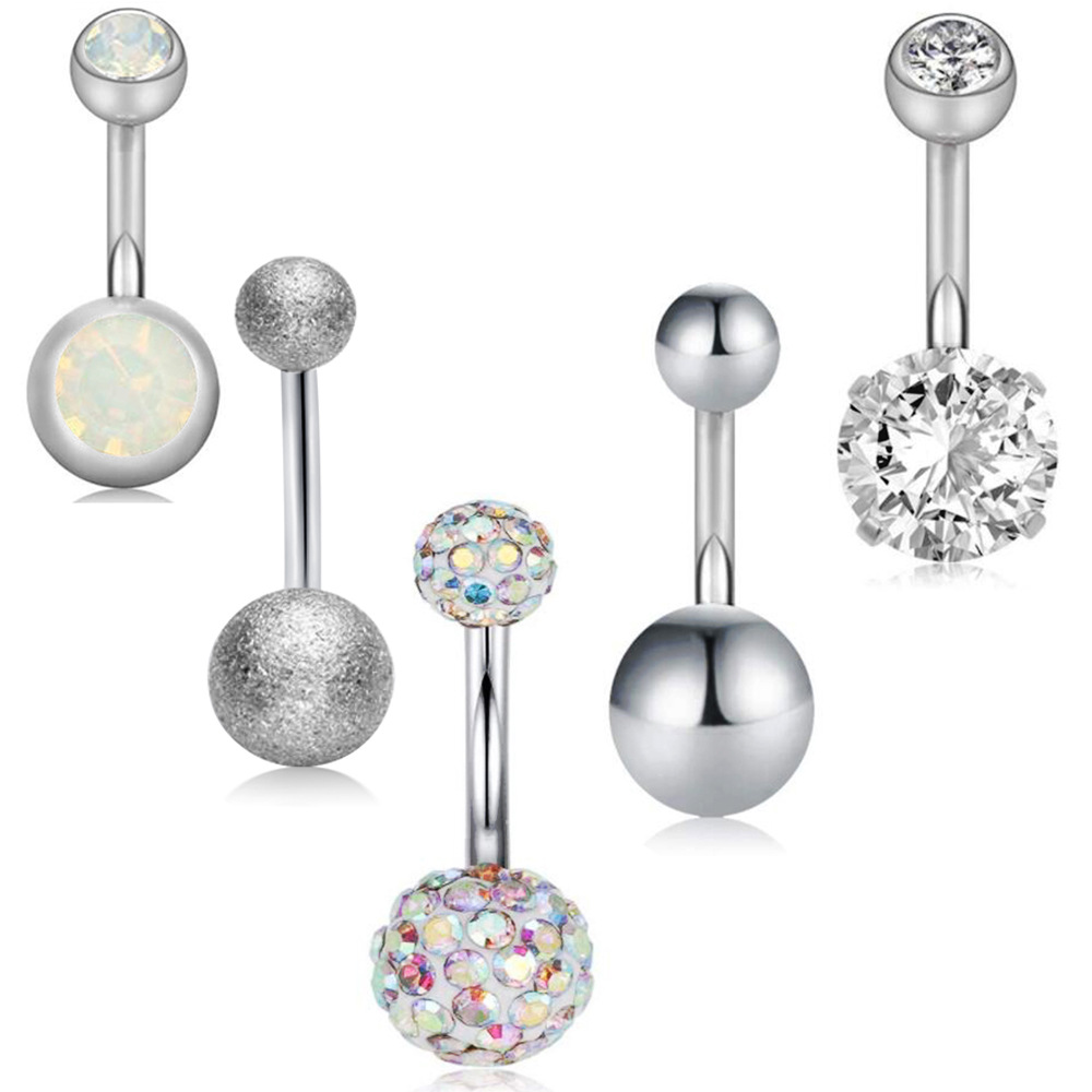 5-Piece Rose Gold Stainless Steel Belly Button Ring Set - Navel Piercing Jewelry with Dangle detail image 11