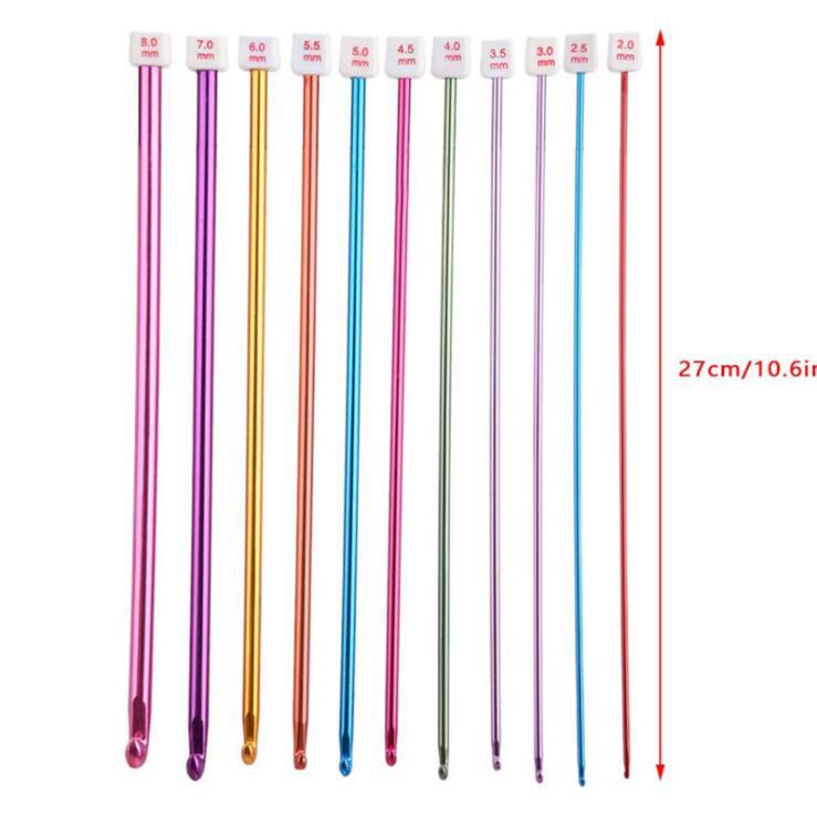 Herramienta de tejer suéter afgano color Banda aluminio ganchillo 27cm 11 raíz set al por mayor