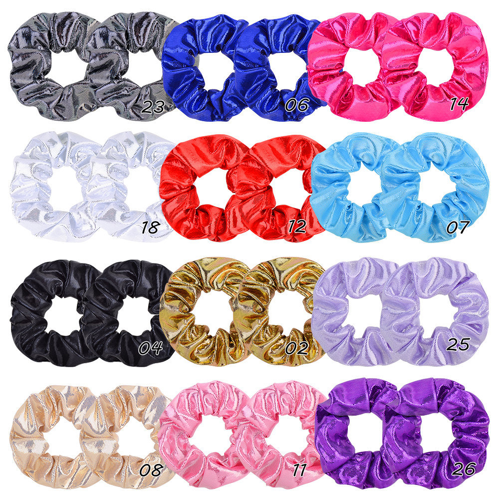 Fashion 24-color Hair Rope Bronzing Solid Color Laser Fabric Headdress display picture 1