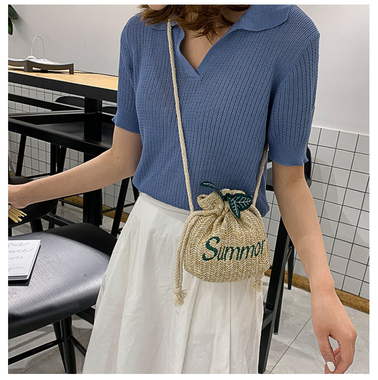 Women's Small Straw Letter Vacation String Straw Bag display picture 9