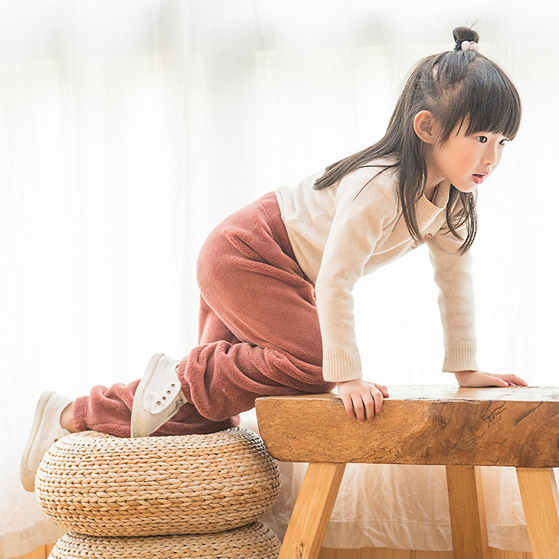 秋冬網紅爆款兒童仙女暖暖褲睡褲外穿居家褲加絨純色珊瑚絨打底褲