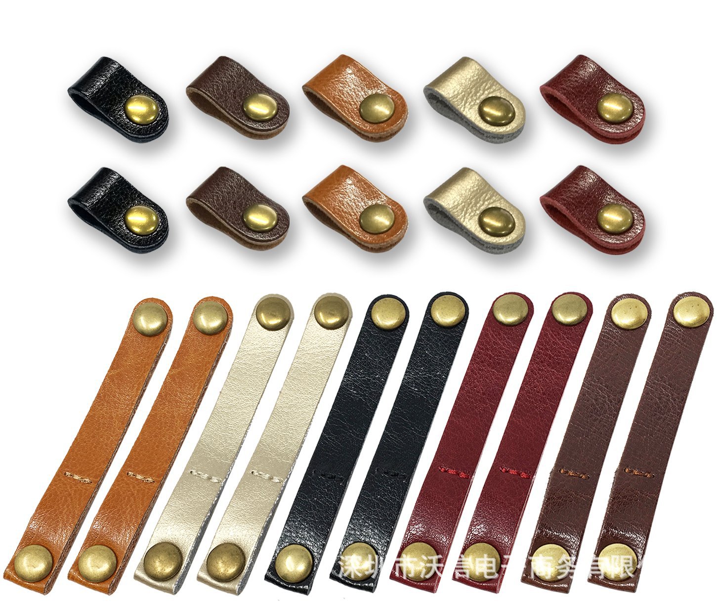 厂家直销数据线真皮绕线器牛皮革真皮扎线带收纳皮扣钉扣式理线带|ms