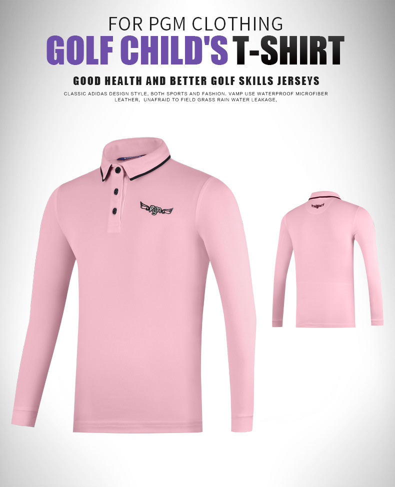 Áo thun golf dài tay bé gái PGM cổ bẻ phối sọc — YF219 màu hồng, YF548-màu trắng, YF219 màu trắng, YF548-màu xanh nước biển chi tiết 35