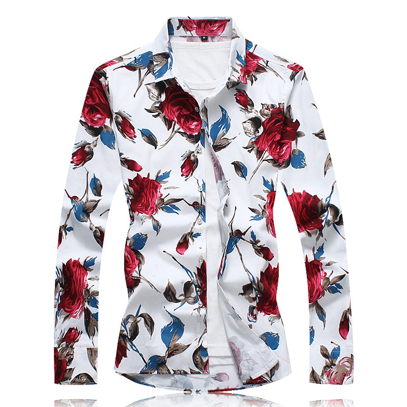 New men's large Satin Flower long sleeve slim shirt in spring and autumn of 2019 fashion men's printed shirt