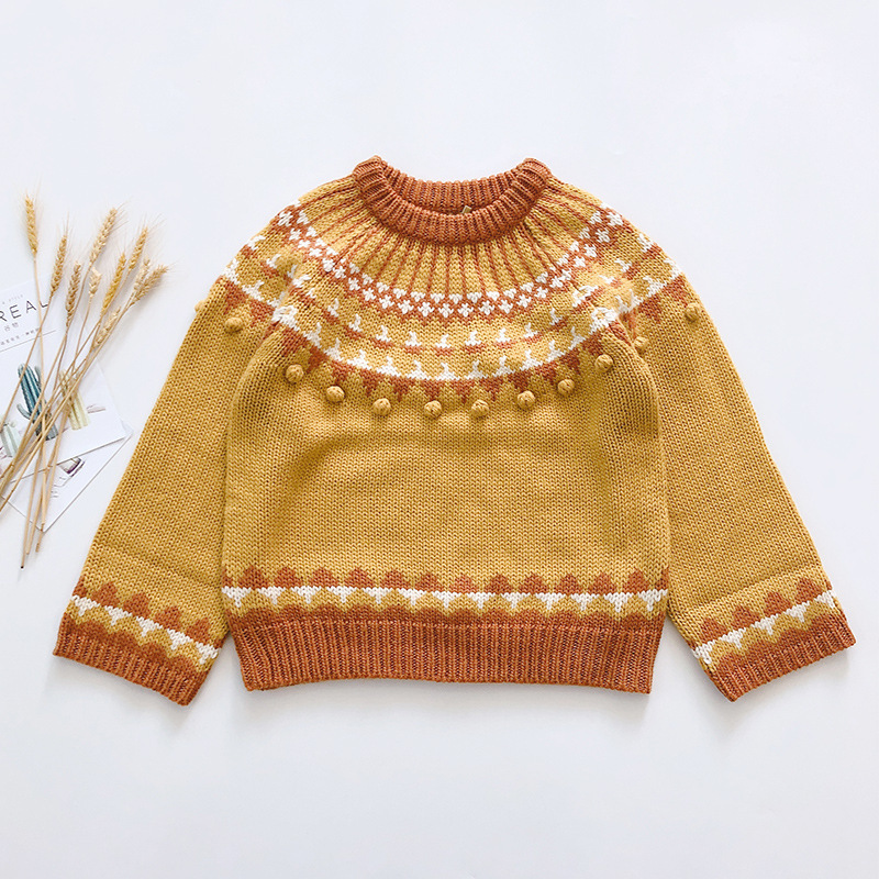 New Autumn and Winter Antique Japanese Sweater Loose Vigor Girl's Handmade Yellow Ball Wool Pullover Long Sleeve Top New Autumn and Winter Antique Japanese Sweater Loose Vigor Girl's Handmade Yellow Ball Wool Pullover Long Sleeve Top