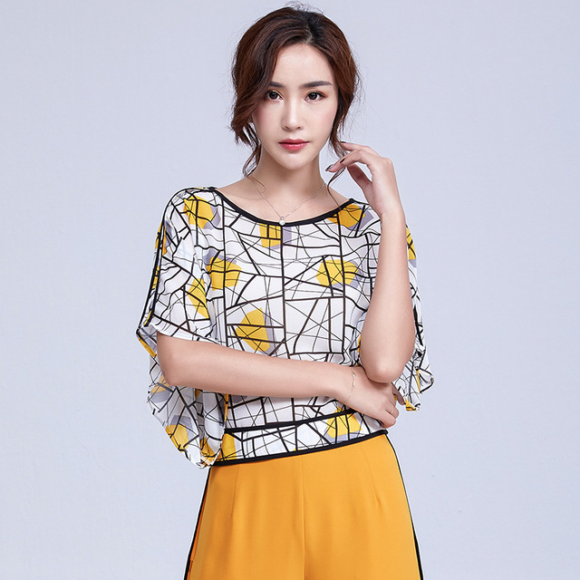 Summer New Printed Chiffon Blouse Flashless Cool Colour Chiffon 