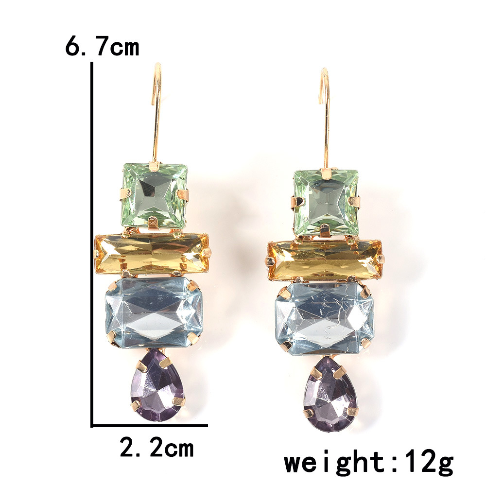 1 Pair Simple Style Square Inlay Alloy Artificial Gemstones Drop Earrings display picture 1