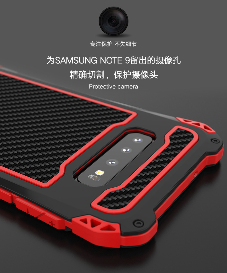 R-Just Amira Heavy Duty Dirtproof Shockproof Rainproof Aluminum Metal Bumper Carbon Fiber Back Cover Case for Samsung Galaxy S10 Plus & S10