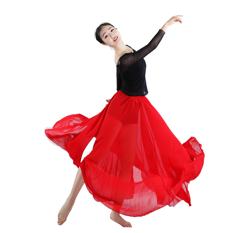 Estilo chino moderno baile ballet danza práctica Ropa danza clásica rendimiento ropa mujer vestido de media longitud gran swing falda elegante image 6